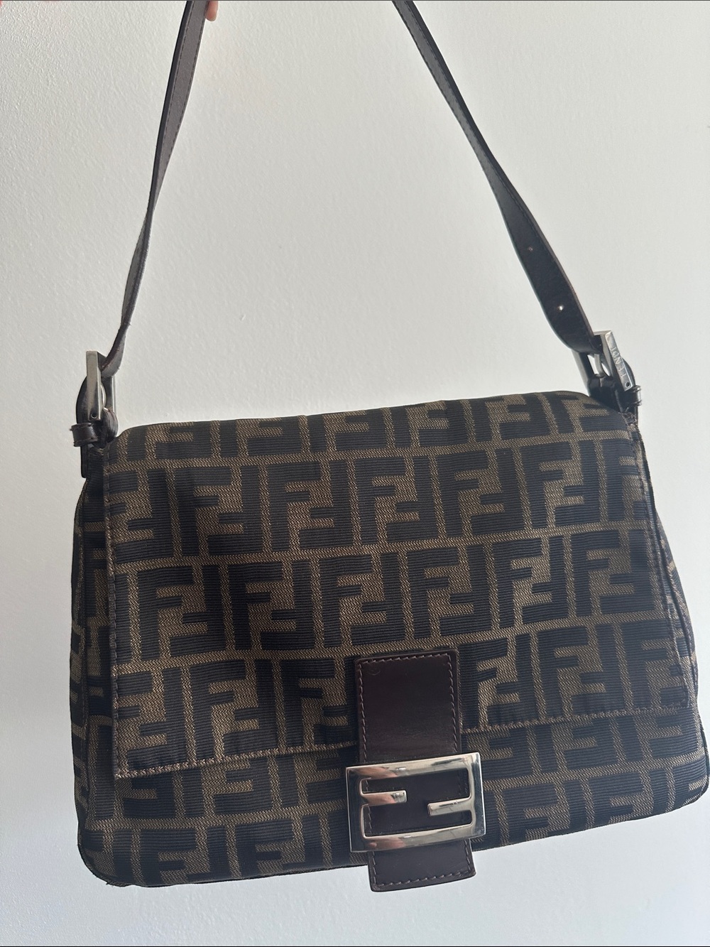 Fendi Brown and Black Zucca FF Canvas Shoulder Bag